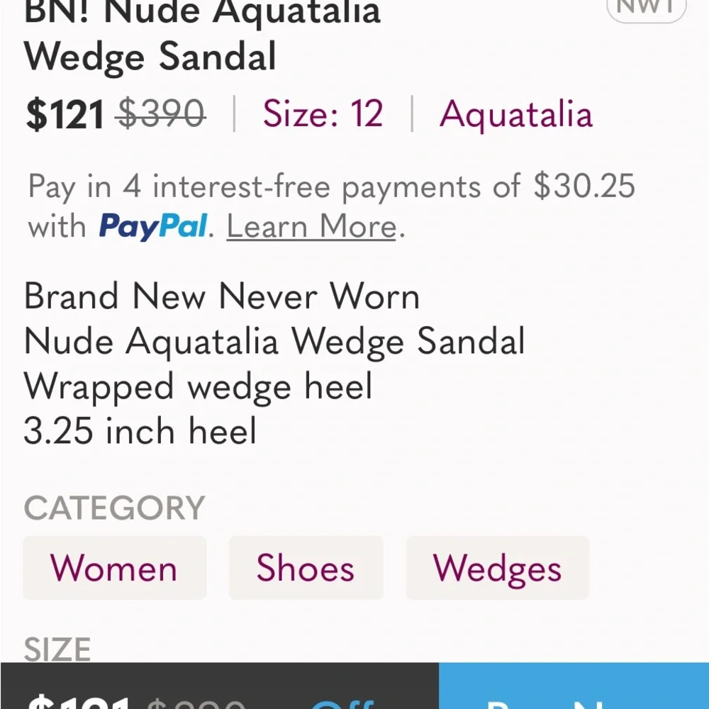 Aquatalia Nude Leather‎ Cross Strap Wedge Sandal Sz. 7.5